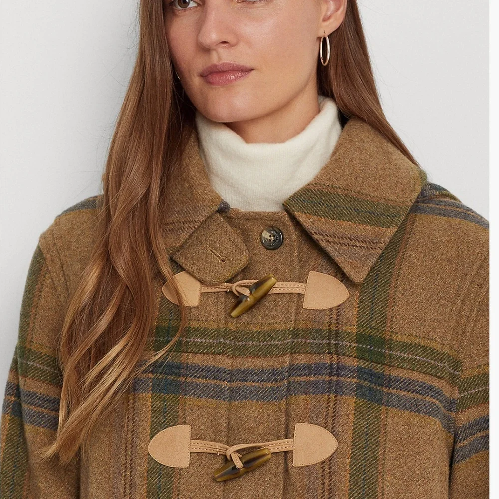 Ralph Lauren Brown and Green Duffle Coat with Classic Design - Picture 3 of 9